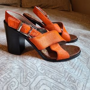 Sam Edelman block heel sandel in orange calf hair